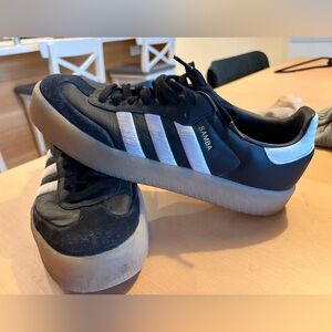 adidas Samba Low-Top Platform Sneakers in Black with White Stripes